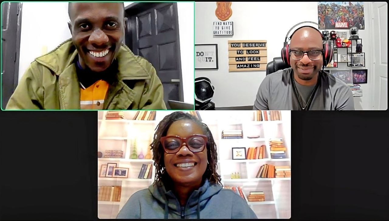 Joshua, Alastair, and Albertina on the Kingdom Family Hour broadcast